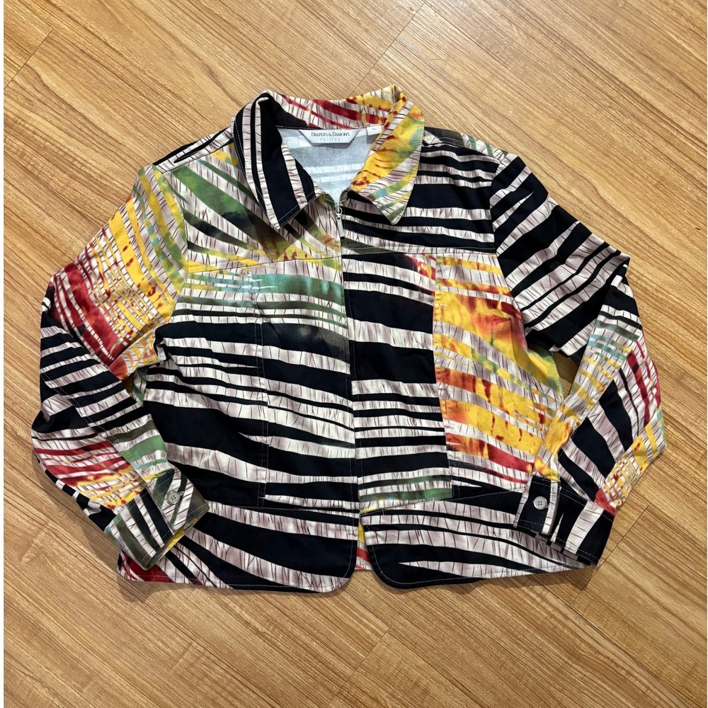 DRAPERS & DAMONS Jacket Geometric Zebra Print‎ Womens Petites Large Zip-up